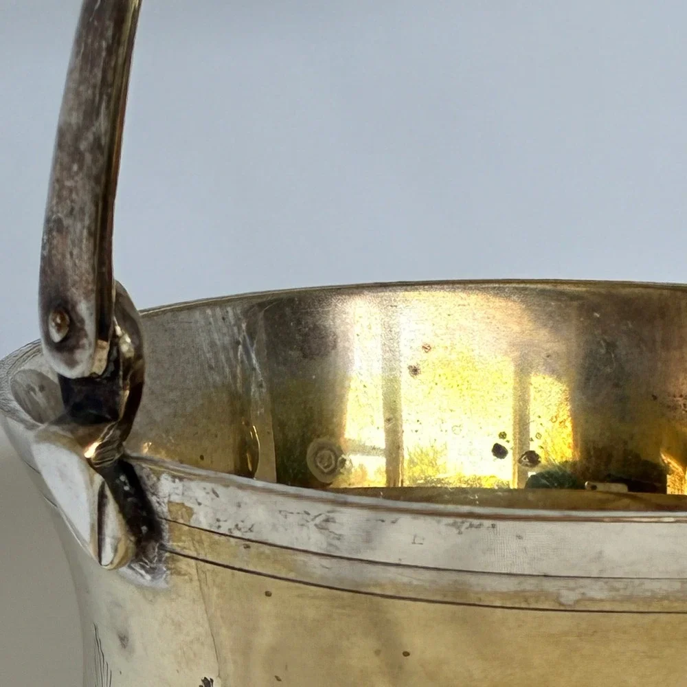 Vtg SilverPlated Brass Etched Floral Ice Bucket Hollywood Regency Grandmillenial